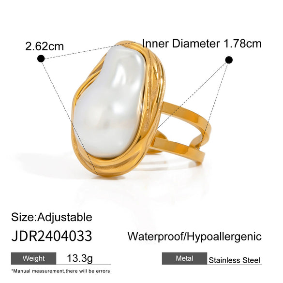 Wholesale Stainless Steel Jewelry With Pearl Exaggerated Ring Necklace And Ear Studs Geometric Style With Electroplating