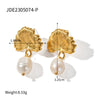 Wholesale Stainless Steel Jewelry With Pearl Necklace And Exaggerated Flower Earrings Geometric Pattern Electroplating Process For Women