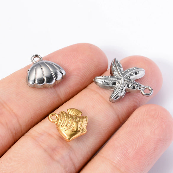 Wholesale Stainless Steel Jewelry With Starfish Dolphin Seahorse Shell Pendant Electroplated Marine Series