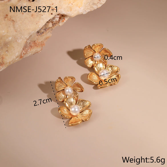 Wholesale Stainless Steel 18K Electroplated Flower And Bow Earrings For Women