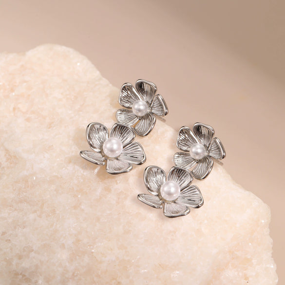Wholesale Stainless Steel 18K Electroplated Flower And Bow Earrings For Women