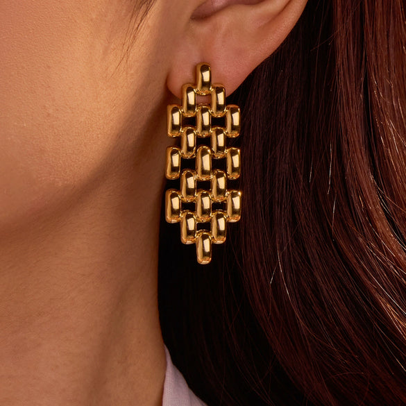 Wholesale Stainless Steel 18K Electroplated Geometric Hollow Women's Fashion Trend Earrings Jewelry