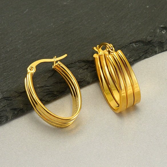 Wholesale Stainless Steel 18K Electroplated Geometric Women's Ring And Earrings Jewelry