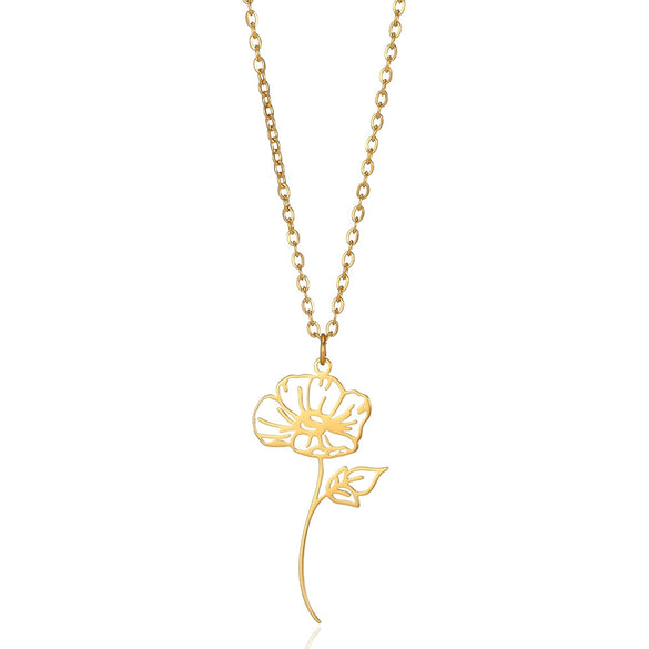 Wholesale Stainless Steel 18K Electroplated Letter Number Text Pattern Flower Pendant Necklace Jewelry