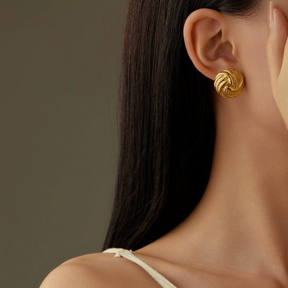 Wholesale Stainless Steel 18K Electroplated Simple Style Women's Earrings With Threaded Cut Out Braided Texture