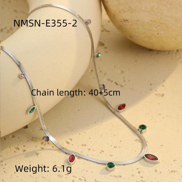 Wholesale Stainless Steel 18K Geometric Oval Zircon Tassel Women's Necklace With Electroplating