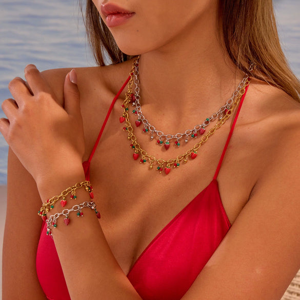 Wholesale Stainless Steel 18K Gold Electroplated Geometric Necklace And Bracelet Set For Women