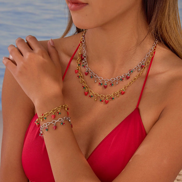 Wholesale Stainless Steel 18K Gold Electroplated Geometric Necklace And Bracelet Set For Women