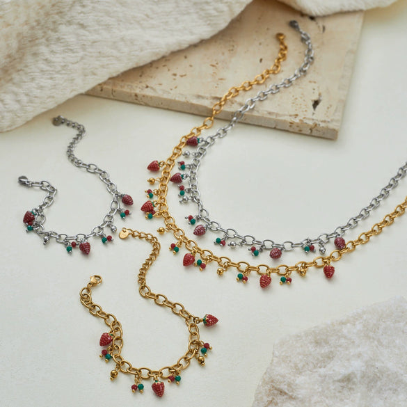 Wholesale Stainless Steel 18K Gold Electroplated Geometric Necklace And Bracelet Set For Women
