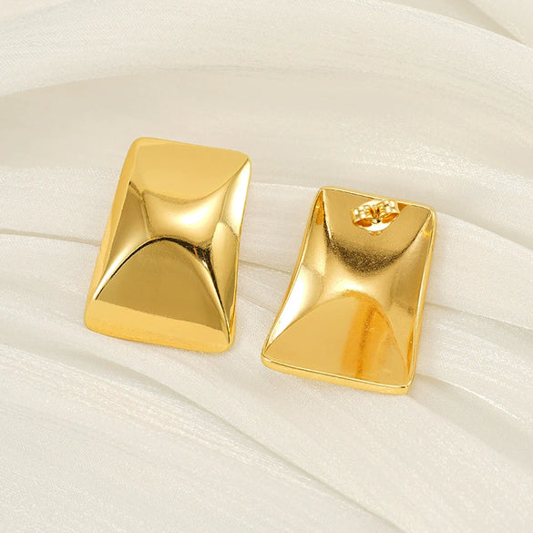 Wholesale 316L Stainless Steel 18K Gold Electroplated Geometric Rectangular Concaveconvex Square Earrings