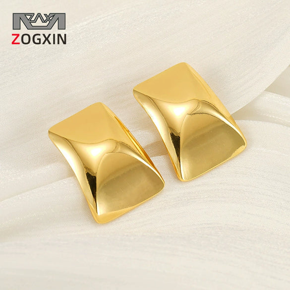 Wholesale 316L Stainless Steel 18K Gold Electroplated Geometric Rectangular Concaveconvex Square Earrings