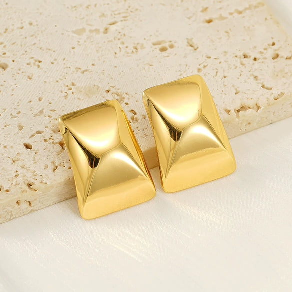 Wholesale 316L Stainless Steel 18K Gold Electroplated Geometric Rectangular Concaveconvex Square Earrings