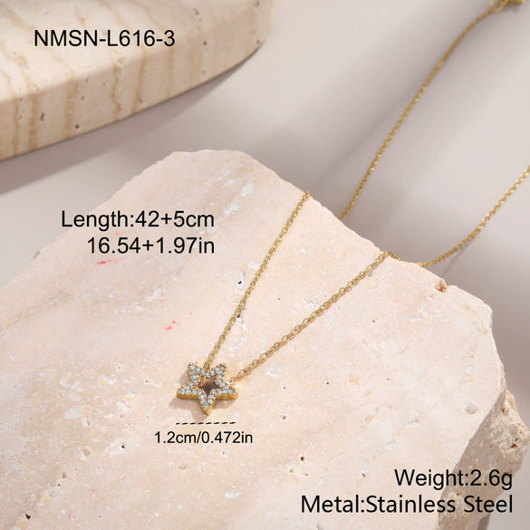 Wholesale Stainless Steel 18K Gold Electroplated Geometric Star Necklace For Women