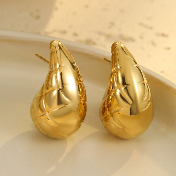 Wholesale Stainless Steel 18K Gold Electroplated Retro Irregular Water Drop Texture Women's Earrings