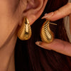 Wholesale Stainless Steel 18K Gold Electroplated Retro Irregular Water Drop Texture Women's Earrings
