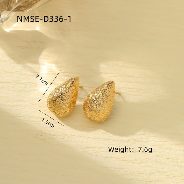 Wholesale Stainless Steel 18K Gold Electroplated Retro Irregular Water Drop Texture Women's Earrings