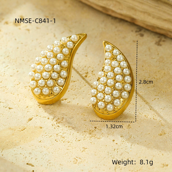 Wholesale Stainless Steel 18K Gold Electroplated Retro Irregular Water Drop Texture Women's Earrings