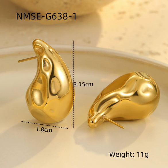 Wholesale Stainless Steel 18K Gold Electroplated Retro Irregular Water Drop Texture Women's Earrings