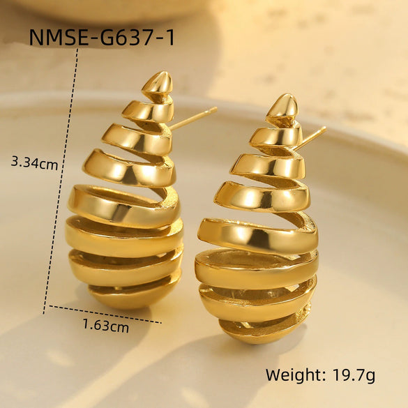 Wholesale Stainless Steel 18K Gold Electroplated Retro Irregular Water Drop Texture Women's Earrings