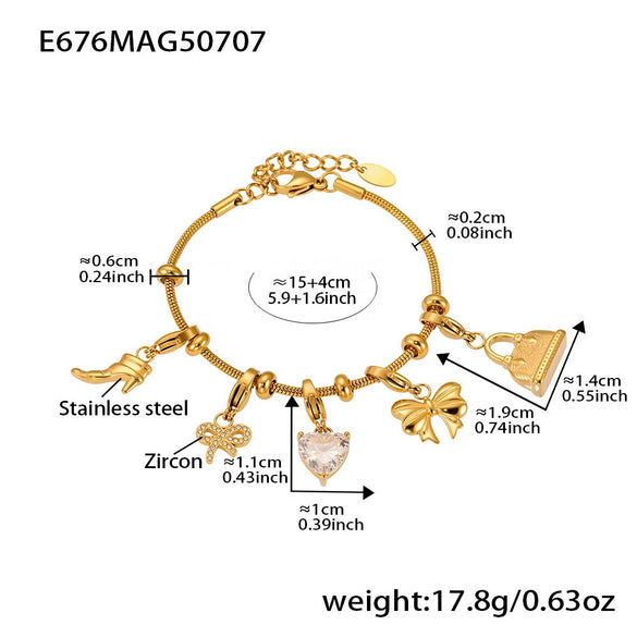 Wholesale 316L Stainless Steel 18K Gold Electroplated 8Shaped Heart Geometric Pattern Pendant Bracelet For Women