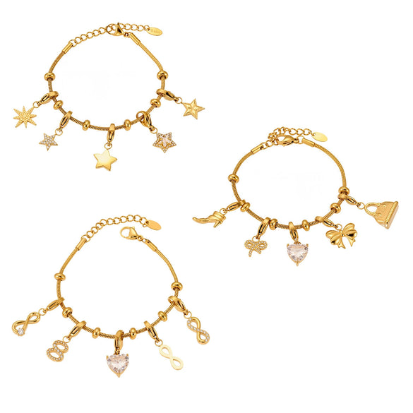 Wholesale 316L Stainless Steel 18K Gold Electroplated 8Shaped Heart Geometric Pattern Pendant Bracelet For Women
