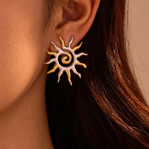 Wholesale Stainless Steel 18K Gold Electroplated Twisted Sun Flower Earrings For Women