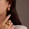 Wholesale Stainless Steel 18K Gold Inlaid Drop Shape Color Zircon Electroplated Women's Drop Ring Earrings