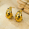 Wholesale Stainless Steel 18K Gold Inlaid Drop Shape Color Zircon Electroplated Women's Drop Ring Earrings