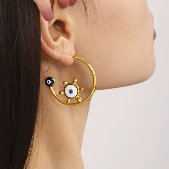Wholesale 316L Stainless Steel 18K Gold Plated Enamel Glaze Geometric Light Luxury Exaggerated Women's Earrings