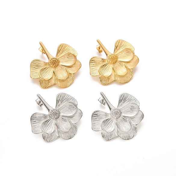 Wholesale Stainless Steel 18K Gold Plated Flower Elegant Retro Earrings For Women Electroplated