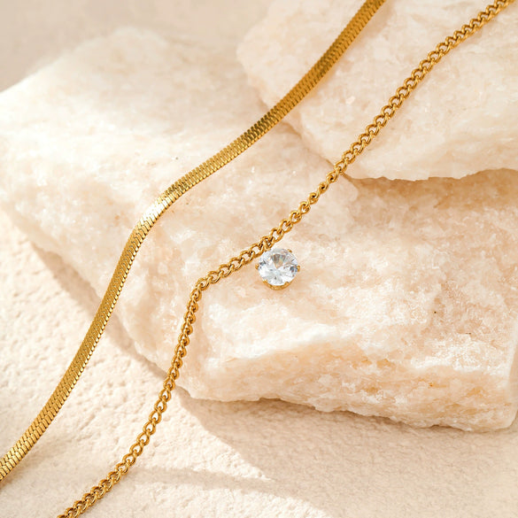 Wholesale Stainless Steel 18K Gold Plated Geometric Multilayer Necklace With Inlaid Zircon For Women