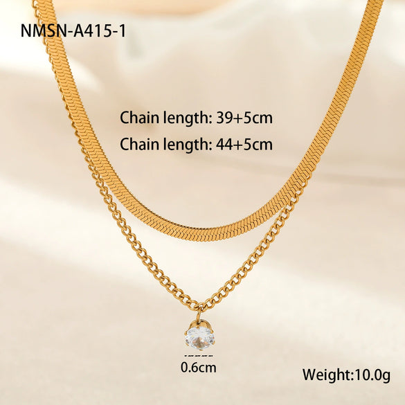 Wholesale Stainless Steel 18K Gold Plated Geometric Multilayer Necklace With Inlaid Zircon For Women