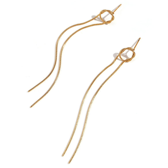 Wholesale Stainless Steel 18K Gold Plated Geometric Simple Style Long Tassel Earrings For Women