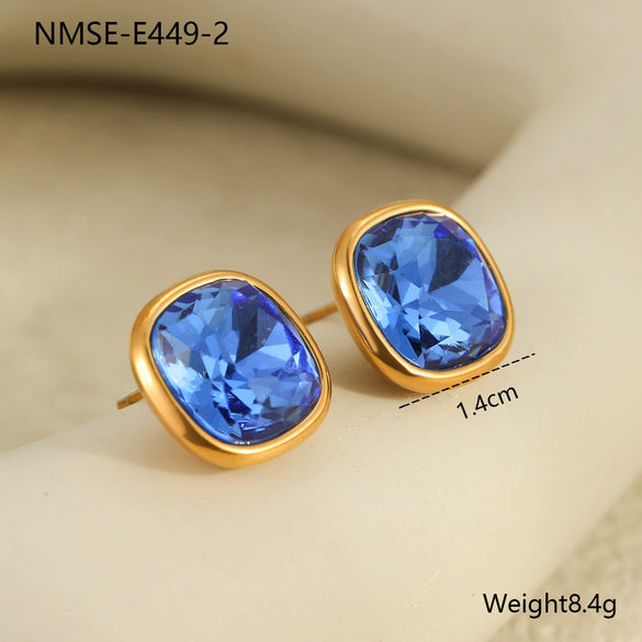 Wholesale Stainless Steel 18K Gold Plated Geometric Square Color Zircon Earrings For Women Retro Fashion Style