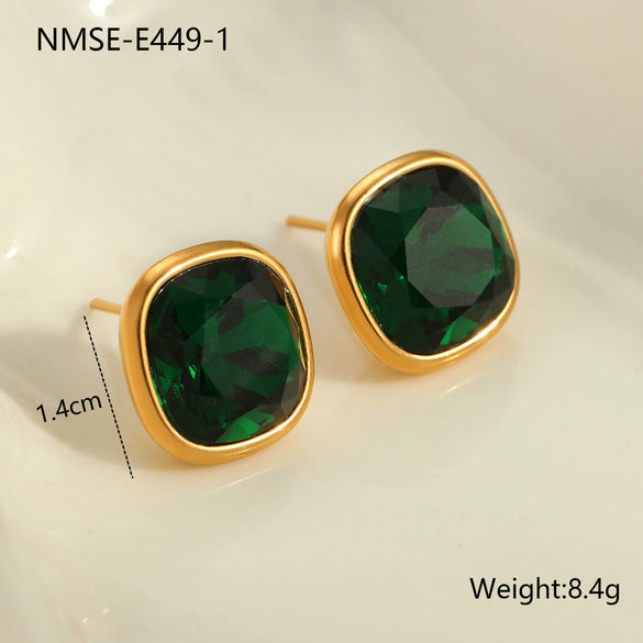 Wholesale Stainless Steel 18K Gold Plated Geometric Square Color Zircon Earrings For Women Retro Fashion Style