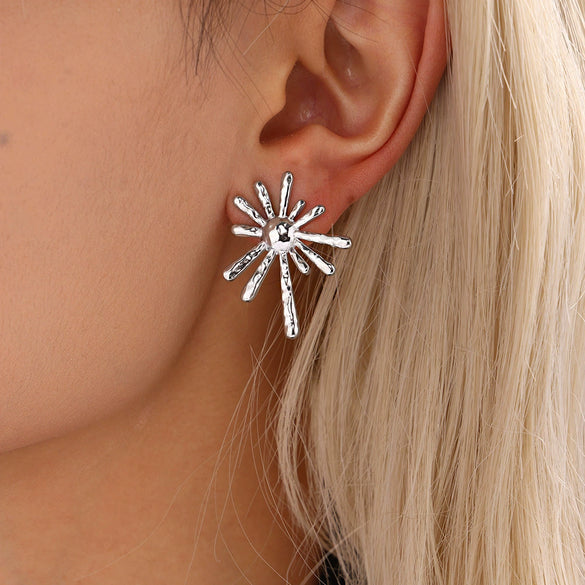 Wholesale 316L Stainless Steel 18K Gold Plated Geometric Sun Radial Women's Earrings