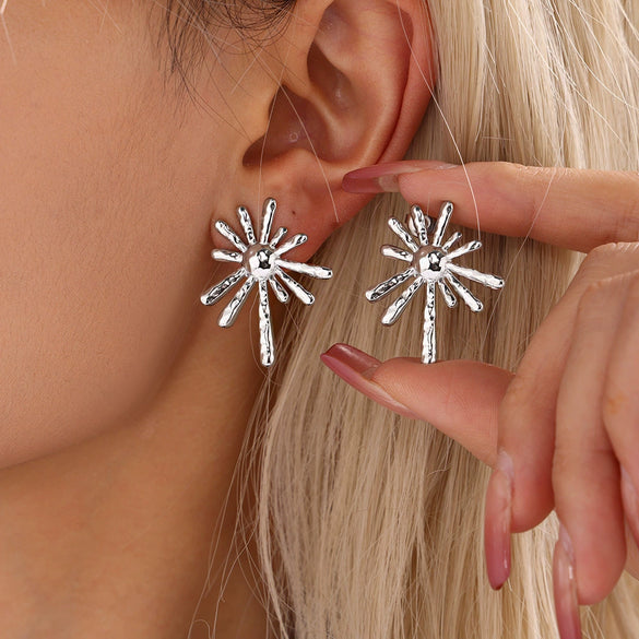 Wholesale 316L Stainless Steel 18K Gold Plated Geometric Sun Radial Women's Earrings