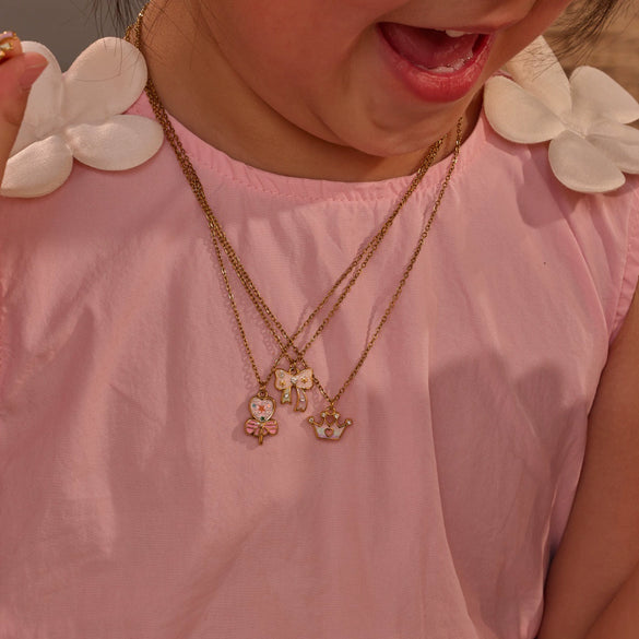 Wholesale Stainless Steel 18K Gold Plated Heart Drop Bell Pattern Children's Jewelry Set For Girls Necklace And Earrings