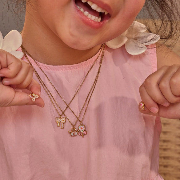 Wholesale Stainless Steel 18K Gold Plated Heart Drop Bell Pattern Children's Jewelry Set For Girls Necklace And Earrings