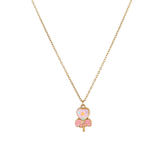 Wholesale Stainless Steel 18K Gold Plated Heart Drop Bell Pattern Children's Jewelry Set For Girls Necklace And Earrings