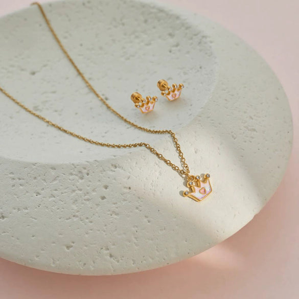 Wholesale Stainless Steel 18K Gold Plated Heart Drop Bell Pattern Children's Jewelry Set For Girls Necklace And Earrings