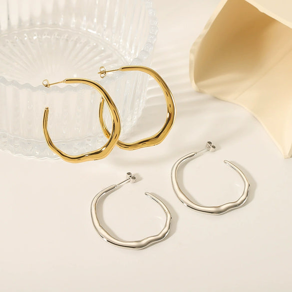 Wholesale Stainless Steel 18K Gold Plated Irregular Exaggerated C Shaped Electroplated Earrings For Women