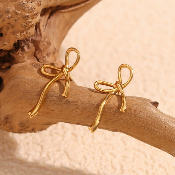 Wholesale Stainless Steel 18K Gold Plated Irregular Sweet Bow Earrings For Women