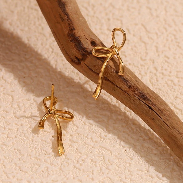 Wholesale Stainless Steel 18K Gold Plated Irregular Sweet Bow Earrings For Women