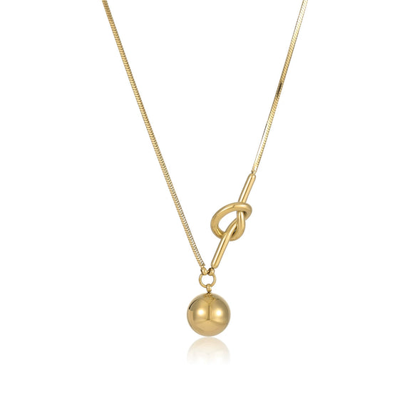 Wholesale Stainless Steel 18K Gold Plated Knot Winding Round Bead Pendant Necklace For Women