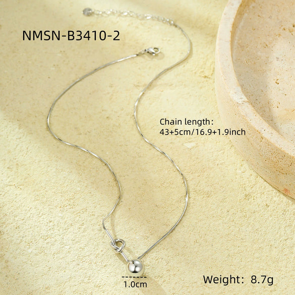 Wholesale Stainless Steel 18K Gold Plated Knot Winding Round Bead Pendant Necklace For Women