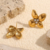 Wholesale Stainless Steel 18K Gold Plated Micro Inlaid White Diamond Flower Earrings For Women