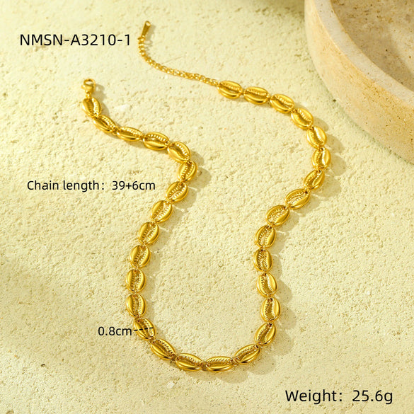Wholesale Stainless Steel 18K Gold Plated Oval Cut Out Chain Bracelet Necklace Fashion Retro Style Electroplated