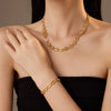 Wholesale Stainless Steel 18K Gold Plated Oval Cut Out Chain Bracelet Necklace Fashion Retro Style Electroplated