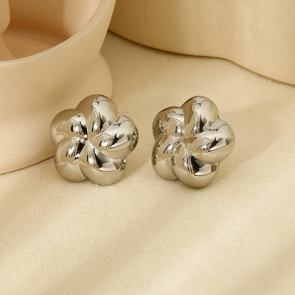 Wholesale Stainless Steel 18K Gold Plated Rotating Flower Earrings For Women